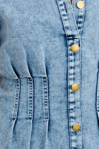 Women's Denim Mini Dress with Button Front and Collar