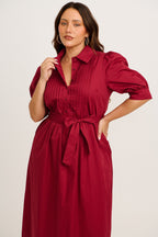 Women’s Collared Button Front Tie Waist Midi Dress