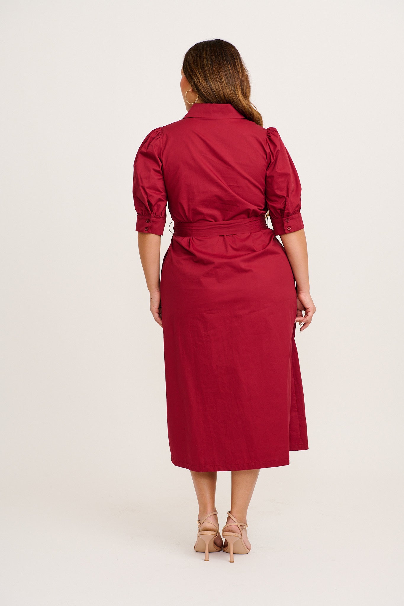 Women’s Collared Button Front Tie Waist Midi Dress