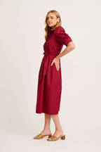 Women’s Collared Button Front Tie Waist Midi Dress
