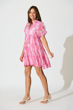 Women's Tiered Puff Sleeve Mini Dress with Button Front