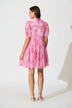 Women's Tiered Puff Sleeve Mini Dress with Button Front