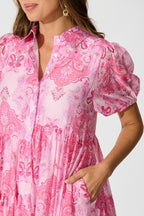 Women's Tiered Puff Sleeve Mini Dress with Button Front