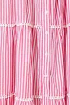 Women’s Collared Puff Sleeve Tie Waist Tiered Midi Dress