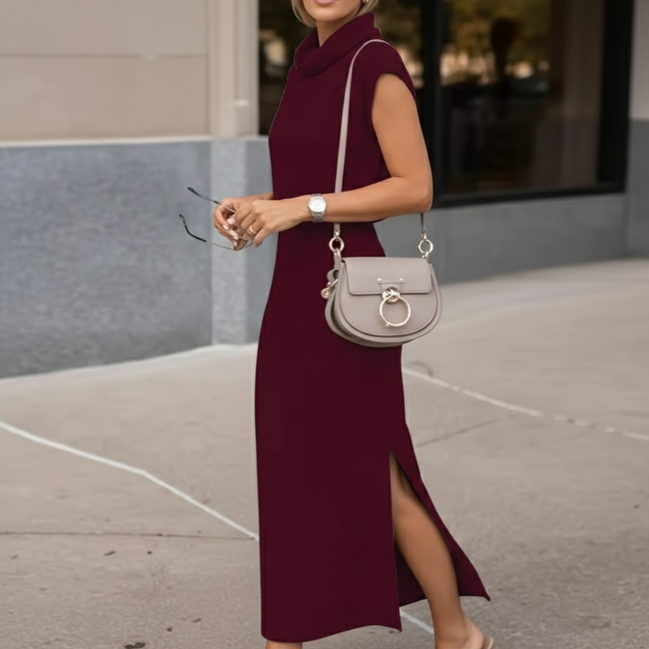 Women’s Cowl Neck Sleeveless Midi Sweater Dress