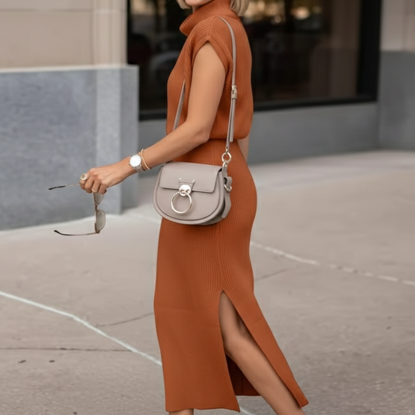 Women’s Cowl Neck Sleeveless Midi Sweater Dress