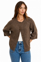 Women's Knit Cardigan with Button Front and Three Quarter Sleeves