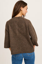 Women's Knit Cardigan with Button Front and Three Quarter Sleeves