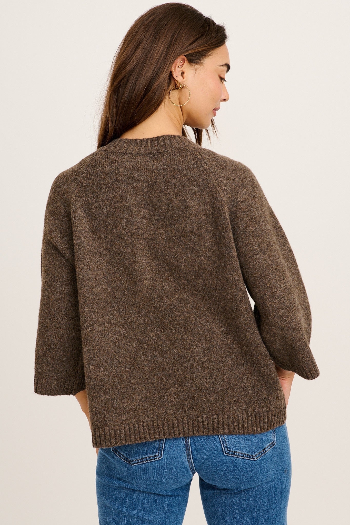 Women's Knit Cardigan with Button Front and Three Quarter Sleeves