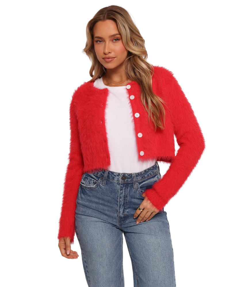 Women’s Cropped Fuzzy Button-Front Cardigan