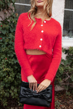 Women’s Cropped Fuzzy Button-Front Cardigan