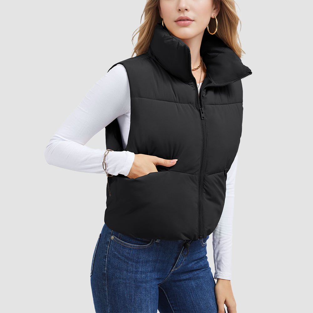 Women’s Cropped Puffer Vest with Stand Collar