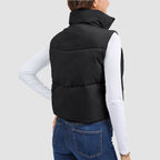 Women’s Cropped Puffer Vest with Stand Collar