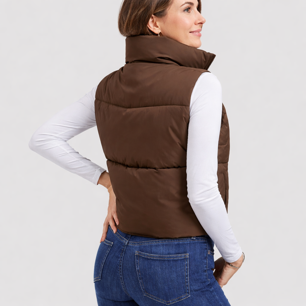 Women’s Cropped Puffer Vest with Stand Collar