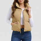 Women’s Cropped Puffer Vest with Stand Collar