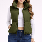 Women’s Cropped Puffer Vest with Stand Collar