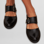Women’s Rounded Toe Cut-Out Strap Shoes with Buckle Hardware