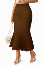 Women's Knit Fitted Midi Skirt with Flared Hem