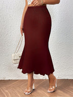 Women's Knit Fitted Midi Skirt with Flared Hem