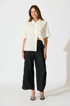 Women's Cropped Wide-Leg Pants with Elasticated Back Waistband and Front Pleats