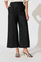 Women's Cropped Wide-Leg Pants with Elasticated Back Waistband and Front Pleats