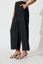 Women's Cropped Wide-Leg Pants with Elasticated Back Waistband and Front Pleats