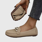 Women’s Textured Slip-On Loafers with Chain Bar Detail