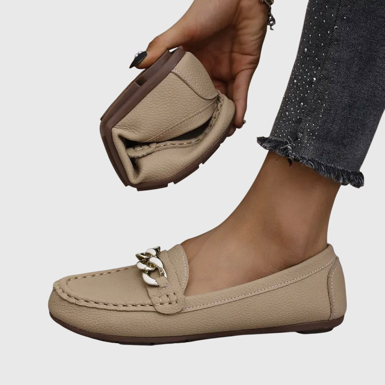 Women’s Textured Slip-On Loafers with Chain Bar Detail