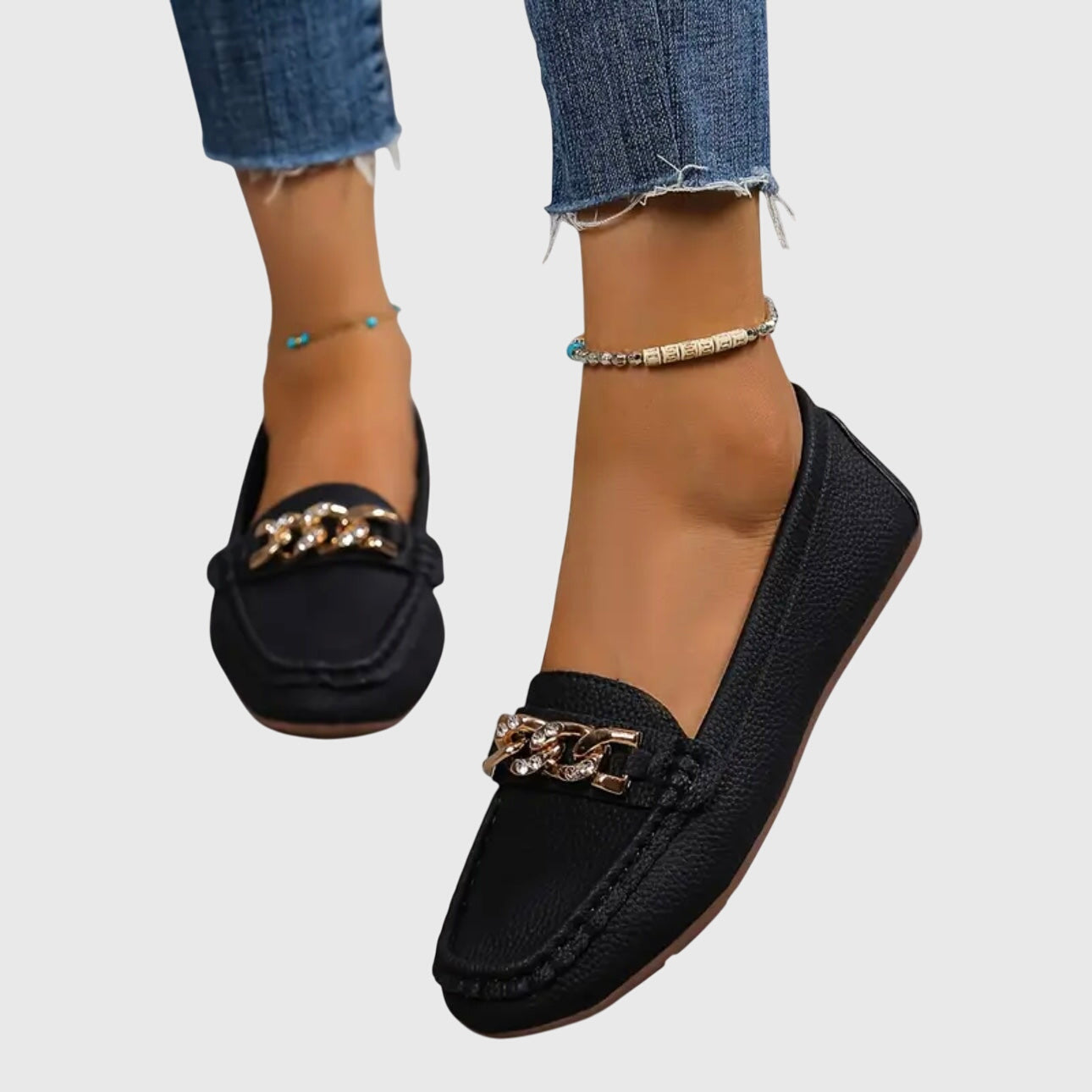 Women’s Textured Slip-On Loafers with Chain Bar Detail