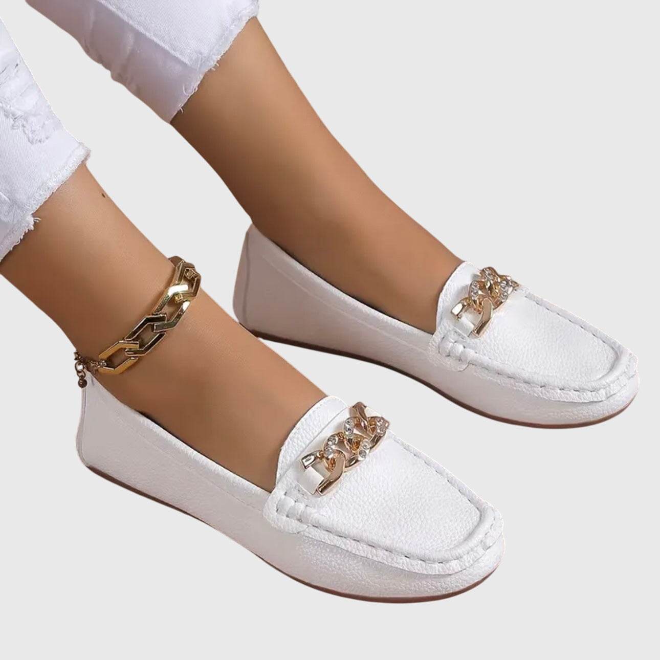 Women’s Textured Slip-On Loafers with Chain Bar Detail