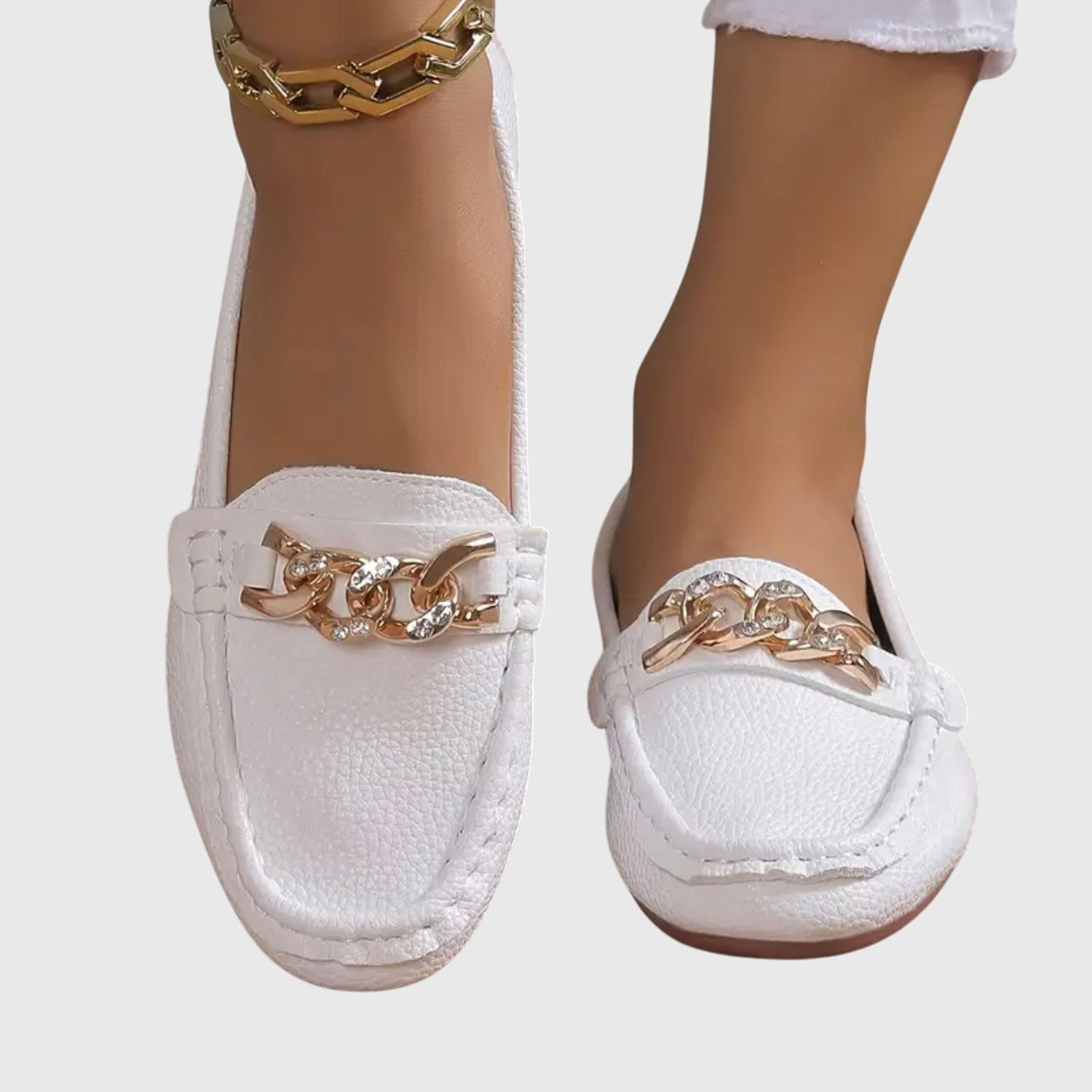 Women’s Textured Slip-On Loafers with Chain Bar Detail