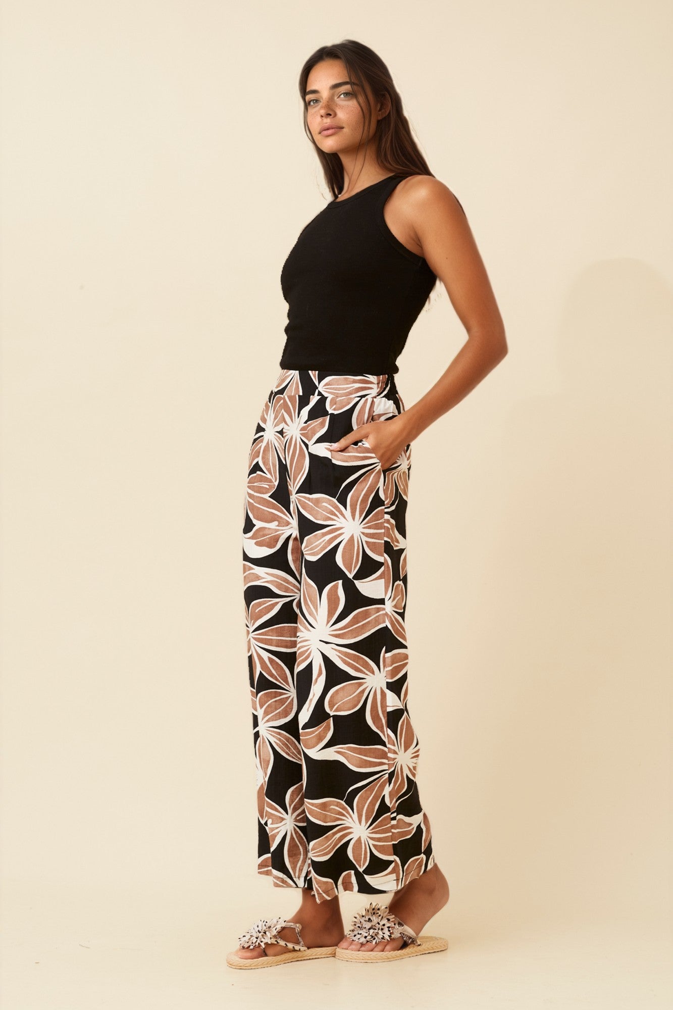 Women’s Floral Leaf Print Wide Leg Pants