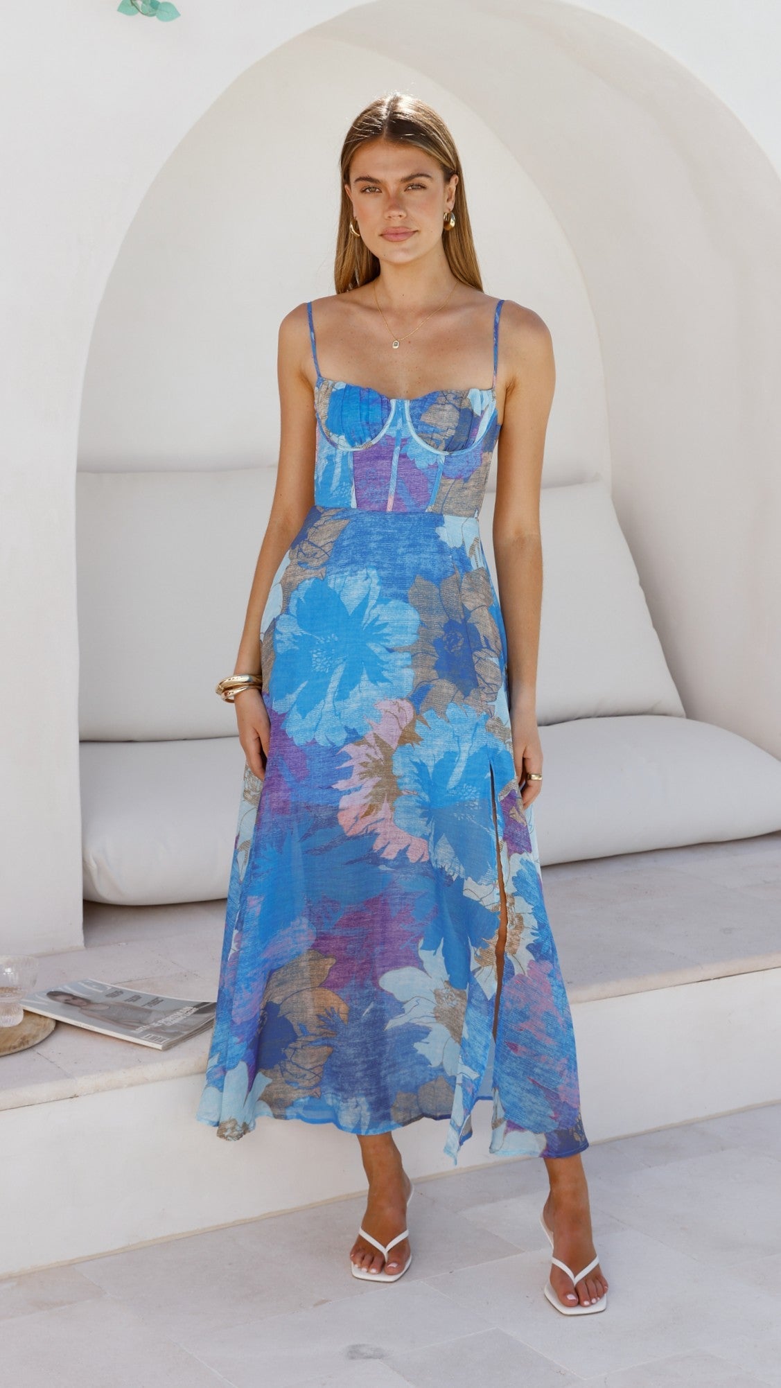 Women’s Floral Maxi Dress with Underwire Bust and Tie Back