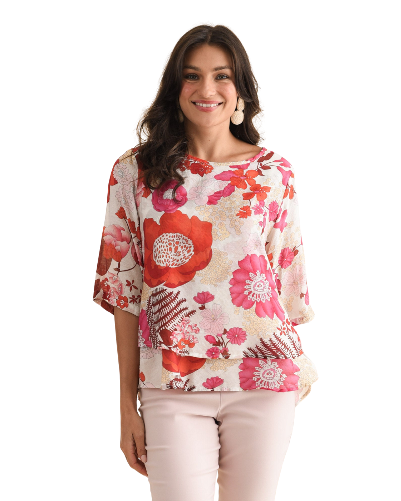 Women’s Floral Print Layered Short Sleeve Top