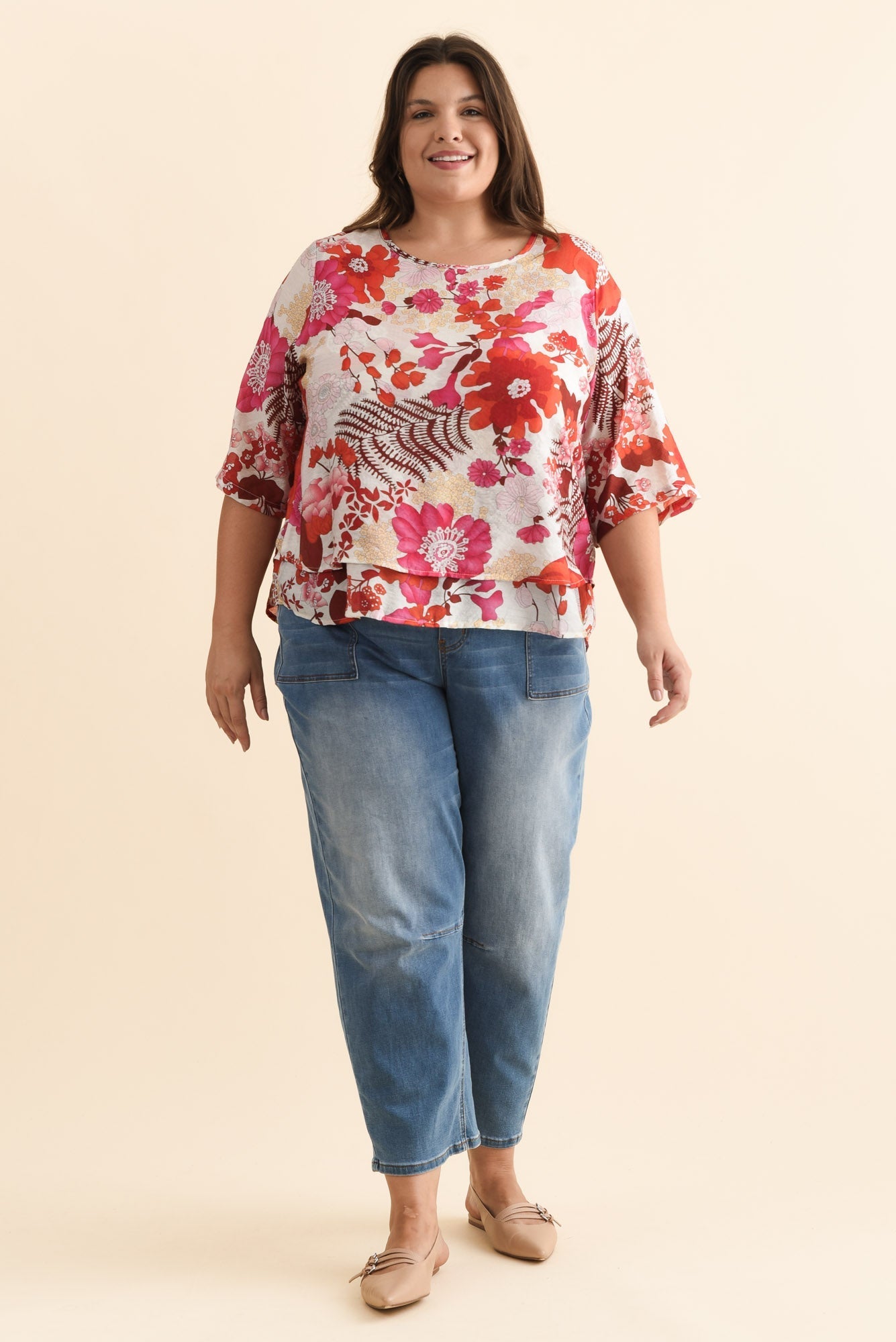 Women’s Floral Print Layered Short Sleeve Top