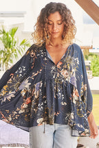 Women's Floral Print Long Sleeve Blouse