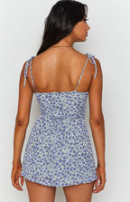 Women’s Floral Print Mini Dress with Tie Shoulder Straps