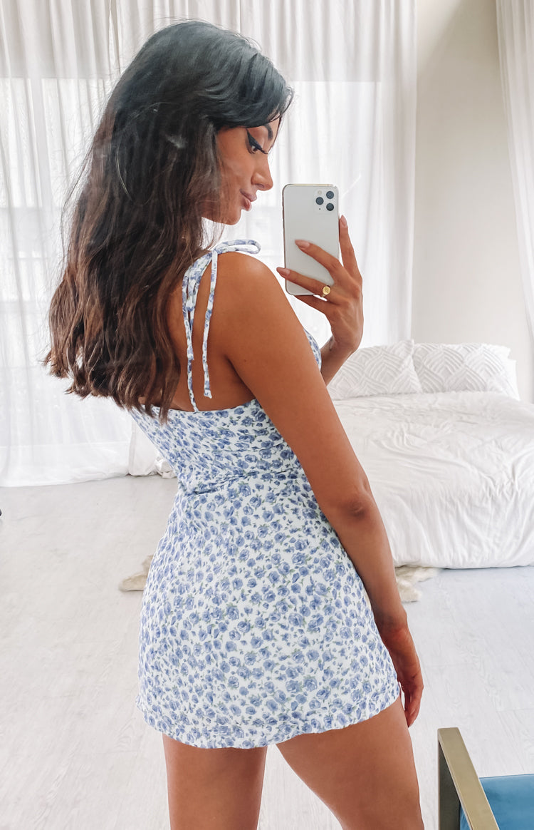 Women’s Floral Print Mini Dress with Tie Shoulder Straps