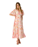 Women’s Floral Print Short Sleeve V-Neck Tiered Maxi Dress