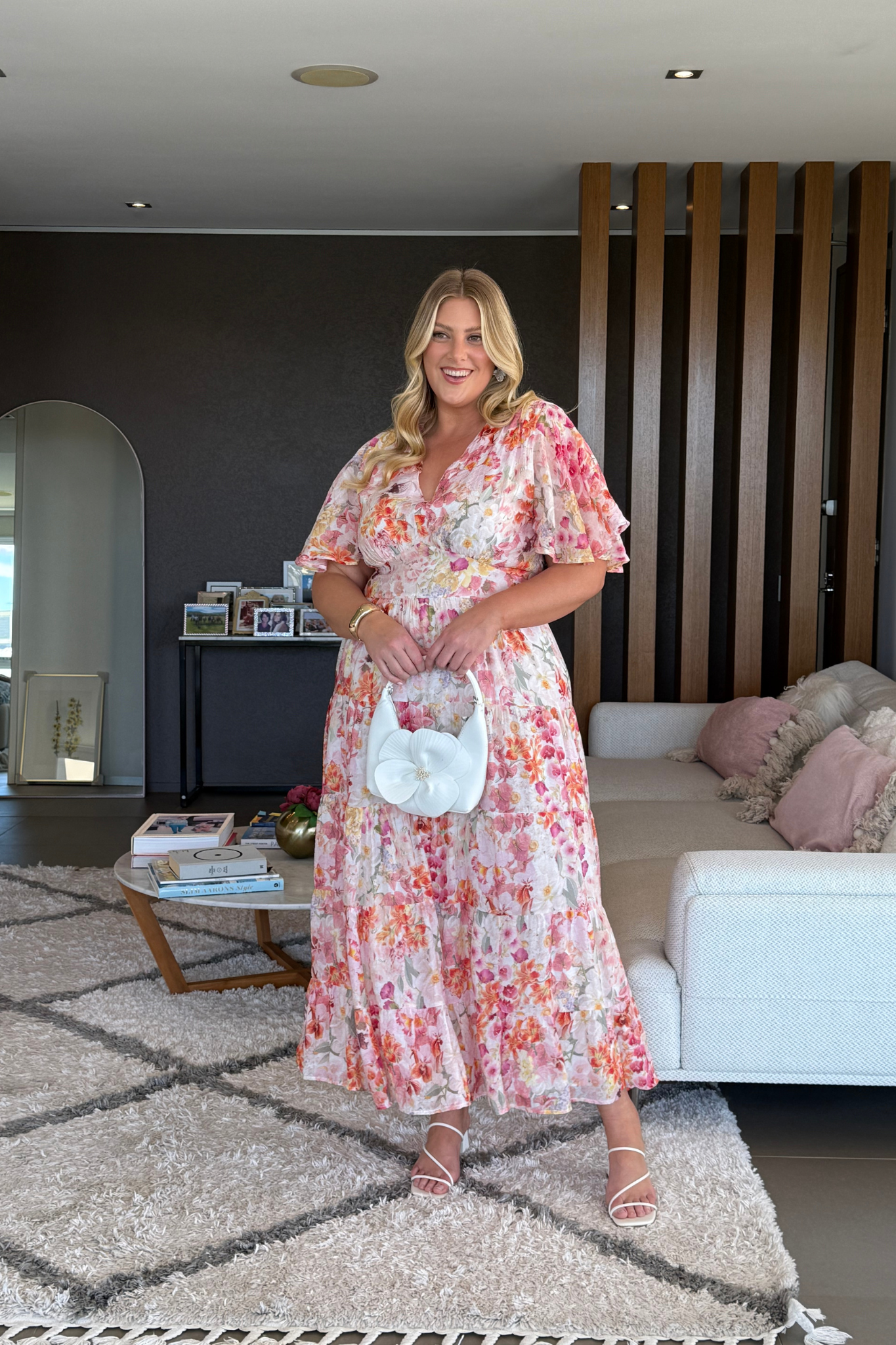 Women’s Floral Print Short Sleeve V-Neck Tiered Maxi Dress