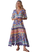 Women’s Floral Print Tie Waist Maxi Dress