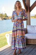 Women’s Floral Print Tie Waist Maxi Dress