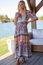 Women’s Floral Print Tie Waist Maxi Dress