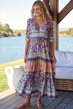 Women’s Floral Print Tie Waist Maxi Dress