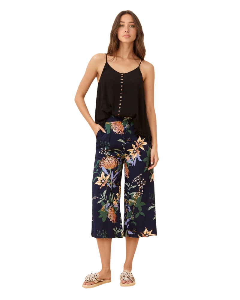 Women’s Floral Print Wide Leg Culottes Pants