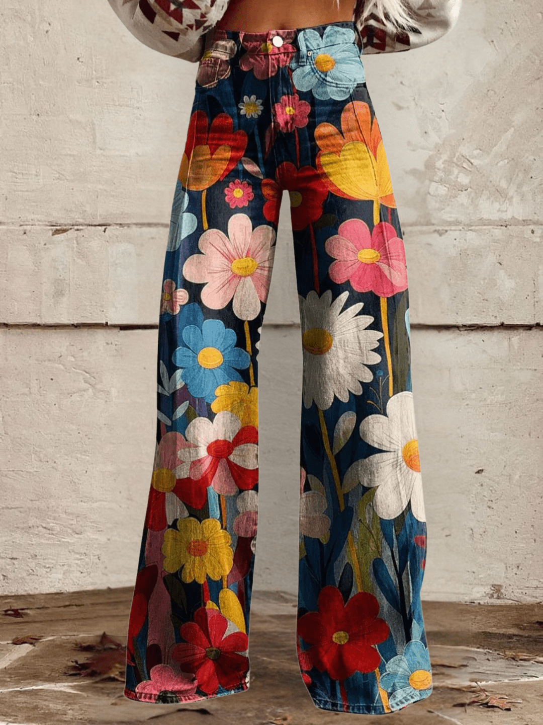 Women’s Floral Print Wide Leg Jeans