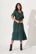 Women’s Tiered Gathered Waist Flounce Sleeve Midi Dress