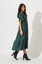 Women’s Tiered Gathered Waist Flounce Sleeve Midi Dress