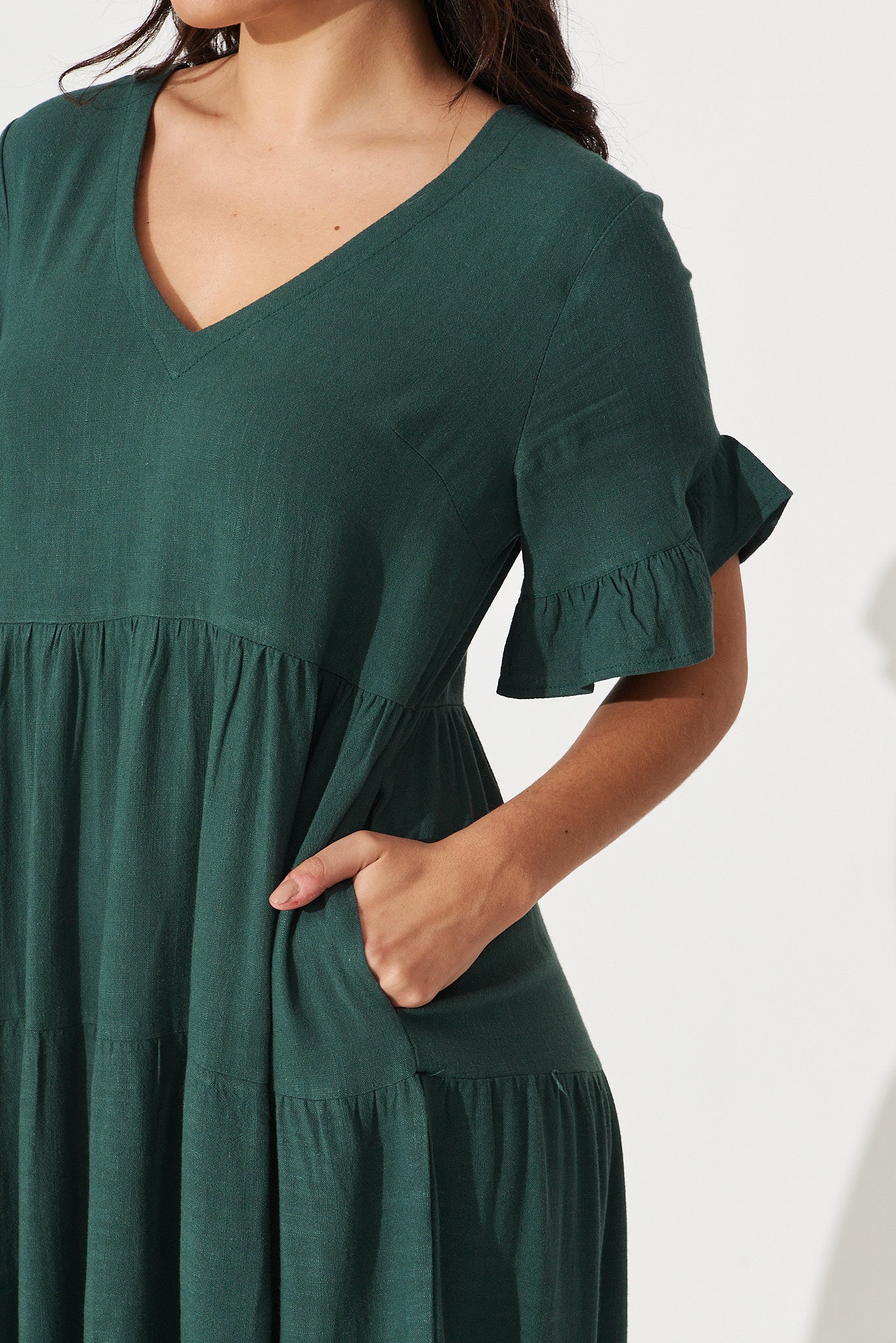 Women’s Tiered Gathered Waist Flounce Sleeve Midi Dress