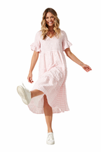 Women’s Checked Tiered Flounce Sleeve Midi Dress